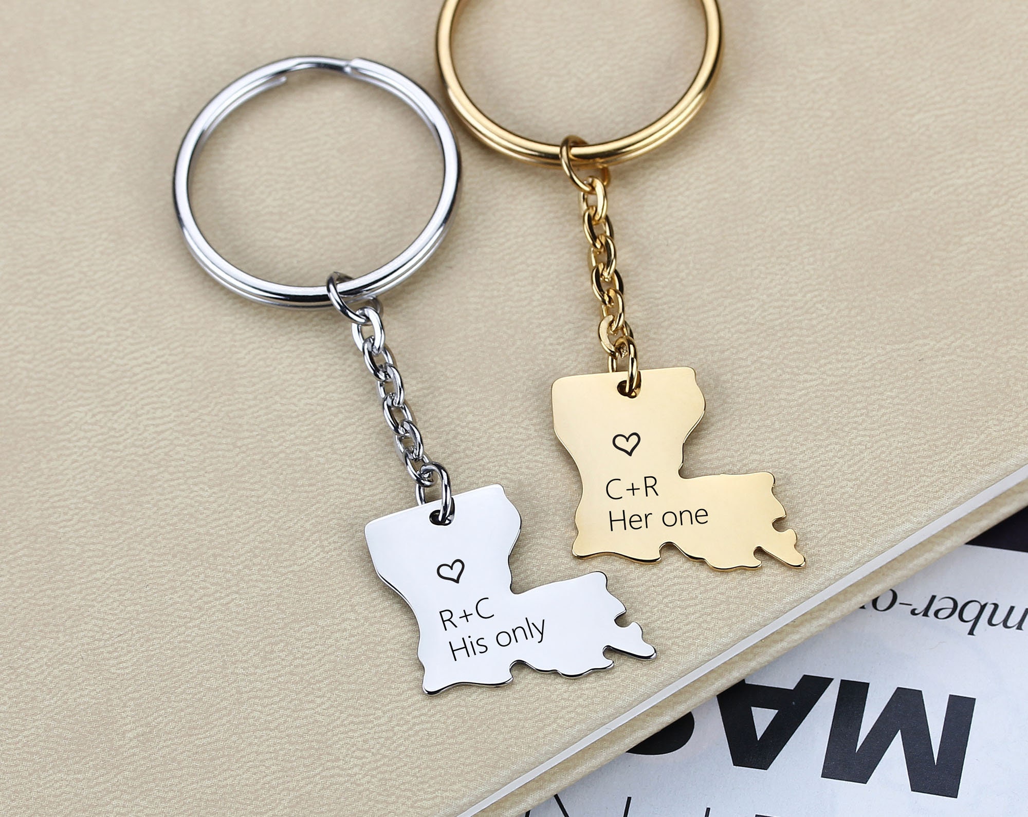 Custom Louisiana State Keychain Gold LA State Charm Keyring Etsy