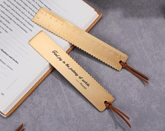 Personalized Actual handwriting bookmark, Gold Brass Straight Rulers Metal Copper Bookmarks for Home School Library, Christmas Gift