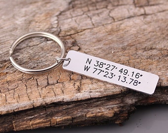 GPS Coordinate keychain - Personalized Latitude Longitude Key Chain - Anniversary, Wedding, Valentines, Groomsmen Gfit