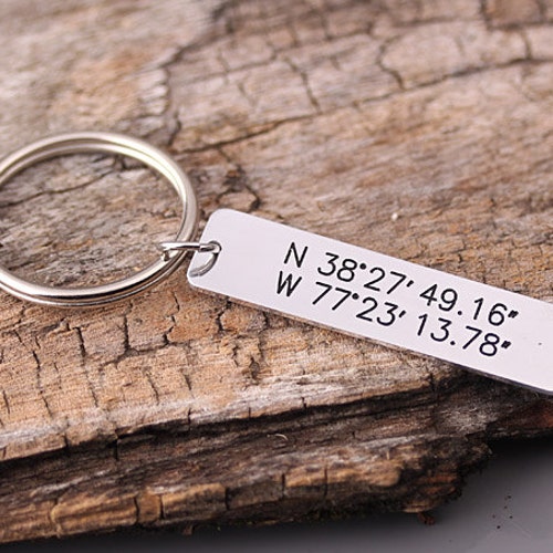 GPS Coordinate Keychain Personalized Latitude Longitude Key Etsy