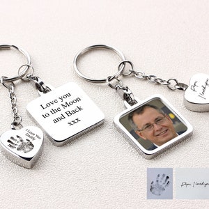Loss of Loved One Cremation Urn Keychain, Photo Engraved Urn Heart Keychain,Personalized Handwriting Fingerprint Key Ring, Memorial Jewelry