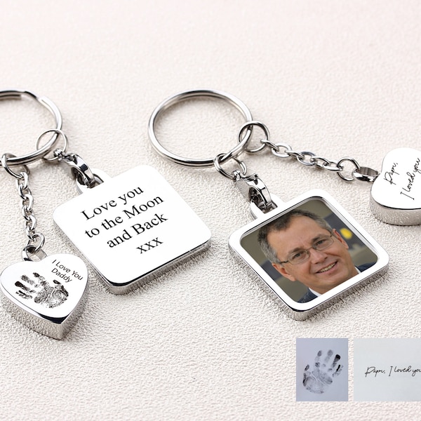 Loss of Loved One Cremation Urn Keychain, Photo Engraved Urn Heart Keychain,Personalized Handwriting Fingerprint Key Ring, Memorial Jewelry