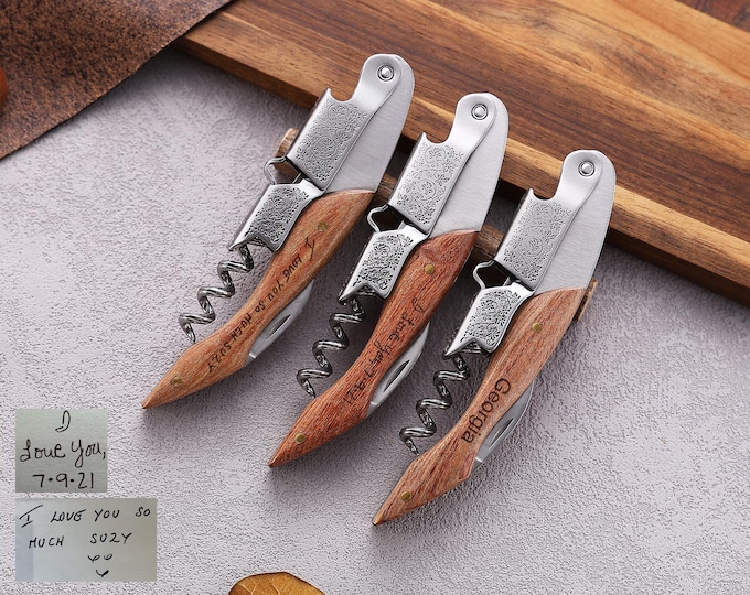Personalized Wine Opener, Handwriting Wine Key for Servers, Waiters, Bartenders and Home Use, Wedding Favor, Groomsmen Gift, Birthday Gift
