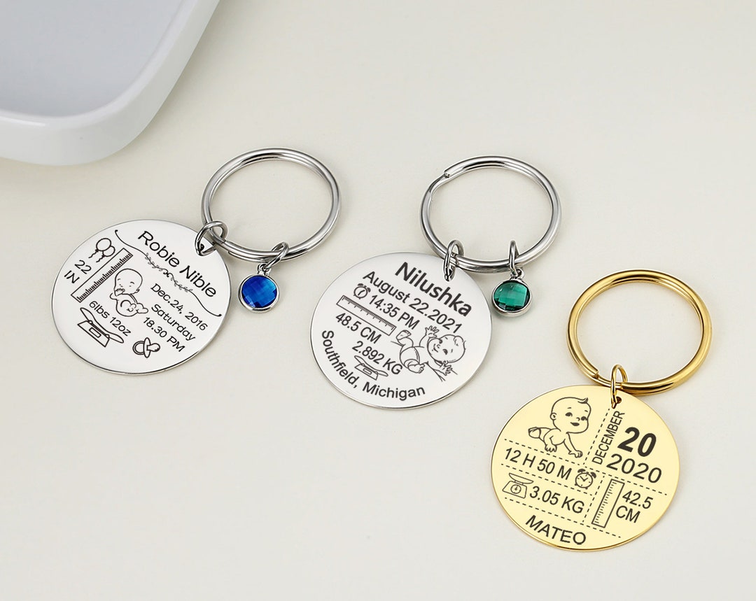 Personalized Newborn Baby Key Chain, Baby Stats Key Chain, New Mom Gift, New Dad Gift, New Baby