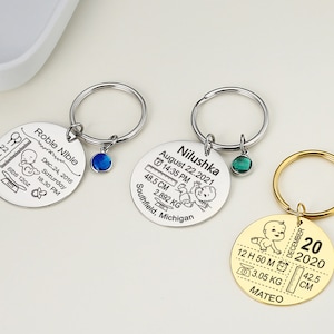 Personalized Newborn Baby Key Chain, Baby Stats Key Chain, New Mom Gift, New Dad Gift, New Baby Birth calendar keychain, Mommy Keychain