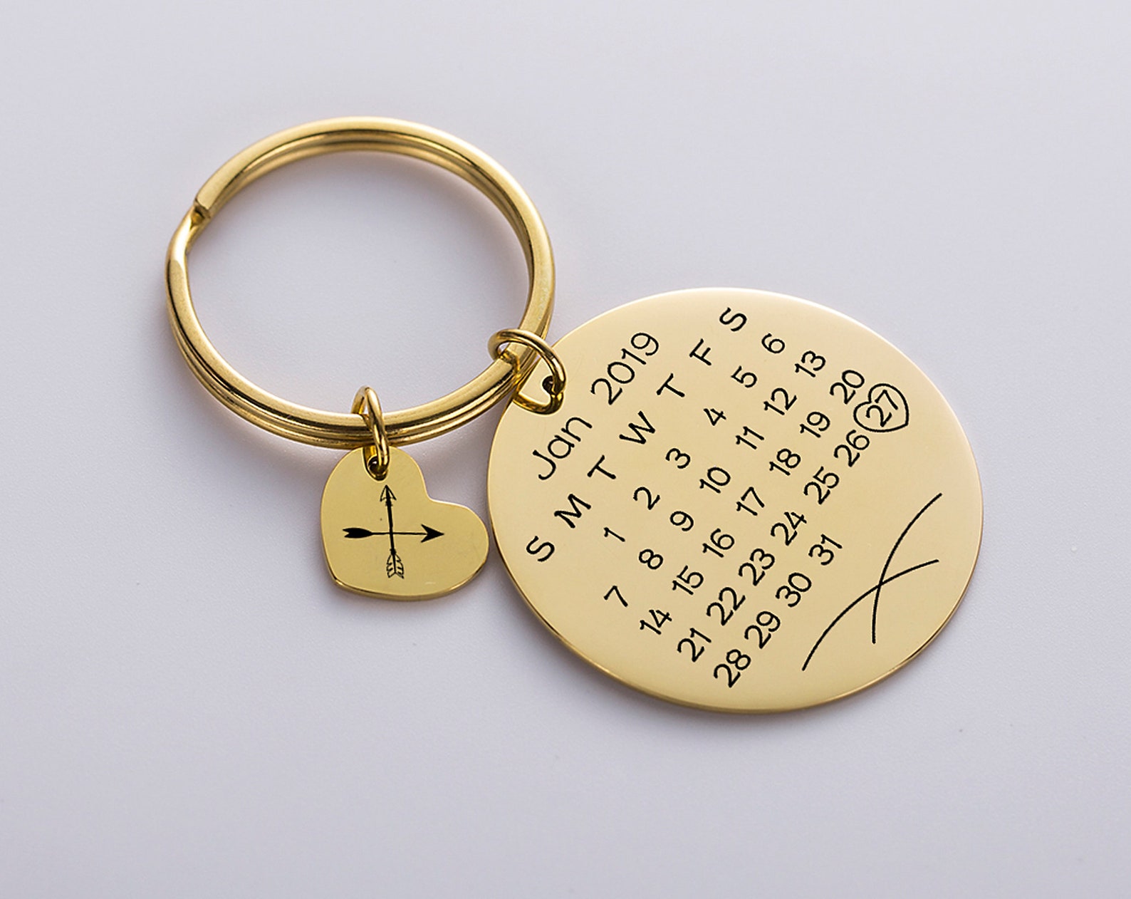Personalized Calendar Keychain - Hand Stamped Calendar - Special Day Calendar - Engraving Text - Anniversary, Wedding, Brithday Gift