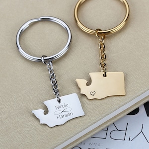 Porte-clé personnalisé de Washington, porte-clé de carte personnalisé, porte-clé de l'État de Washington, porte-clé d'État personnalisé, cadeau pour couple petit ami petite amie