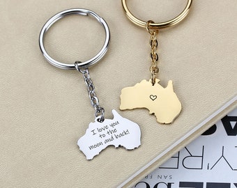 Australia Keycahin, Long Distance Love Keychain, Relationship Friendship Miss Home Map Personalized Anniversary Gift Wedding Gift