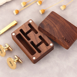 Personalized Cufflinks Box, Engraved Wooden Cuff links Box, Anniversary Gift for Husband, Christmas Gift, Wedding Gift, Cufflinks for Men