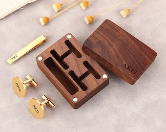 Personalized Cufflinks Box, Engraved Wooden Cuff links Box, Anniversary Gift for Husband, Christmas Gift, Wedding Gift, Cufflinks for Men