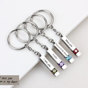 Cremation Urn Bar Keychain for Ashes, Custom Birthstone Memorial Engraving Keyring Jewelry for Human or Dog Pets Ashes, Loss of Dog Gift