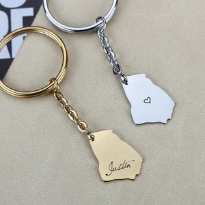 Kundenspezifische georgische Karte Schlüsselbund personalisierte Zustand Keychain, personalisierte georgische Karte, Fernfreundschaftsgeschenk, Geschenk für ihn