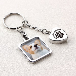 Memorial Ashes Pendant KeyChain, Pet Portrait Urn Heart Keychain, Memorial Heart Cremation Jewelry, Stainless Steel Bereavement Gift