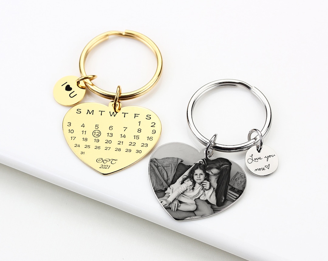 Custom Calendar Date Keychain Date Keyring Valentines Day Etsy