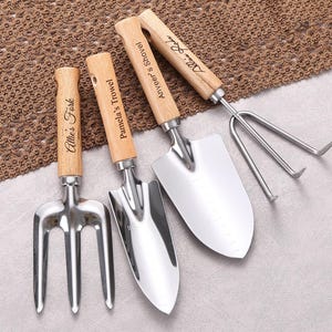 Personalised Garden Tool Set of 4, Trowel, Transplant, Fork, Gardening Gifts for Gardener, Gardening Gifts for Women Men, Father&#39;s day gift