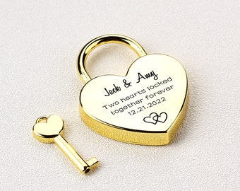 Personalized Handwriting Love Lock, Gold Engraving Heart Padlock, Personalized Engagement Love Lock Valentine&#39;s Day gift Christmas gift