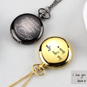 Custom Pocket Watch, Engrave Handwriting Pocket Watch, Fathers Day Gift, Best Man Gift, Groomsmen Gifts, Father of Groom Gift, Wedding Gift