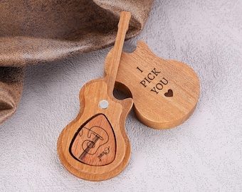 Custom Wooden Guitar Pick Case, Personalized Guitar Pick Holder With Name, Guitar Picks Case for Musicians, Guitarists & Music Lovers