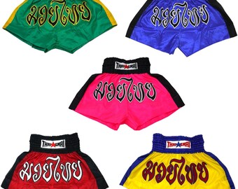 THAISMAI Muay Thai Shorts Unisex Kids Adult Kick Boxing Sportwear MMA Combat Lightweight Fitness Gym Martial Arts Nylon Classic Trunks Gift