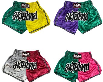 RAJA Männer Shorts für Muay Thai Kickboxen Kampf MMA Satin Klassische Badehose Zwei Tonfarben Geschenk Martial Arts Grapping Gym Fitness