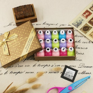 15 Craft Punches Set in Beautiful Gift Box Small Size 3/8&quot;(1cm) for Scrapbooking Wedding Guestbook Gift