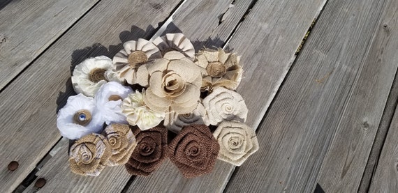 Set Of 15 Beautiful Burlap Flowers Burlap Decor Etsy