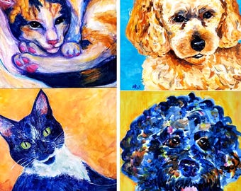 HAND PAINTED Pet Portraits - Original 8x8 Mixed Media Paintings - Handmade Custom Paintings