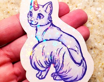 Unicorn Cat Holographic Vinyl Stickers - Starry Holo - Glossy Sticker