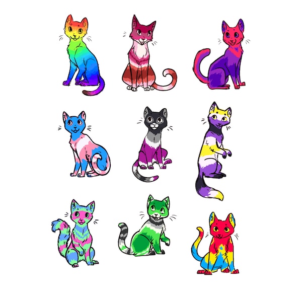 ¡Pegatinas de gatos con la bandera del orgullo!