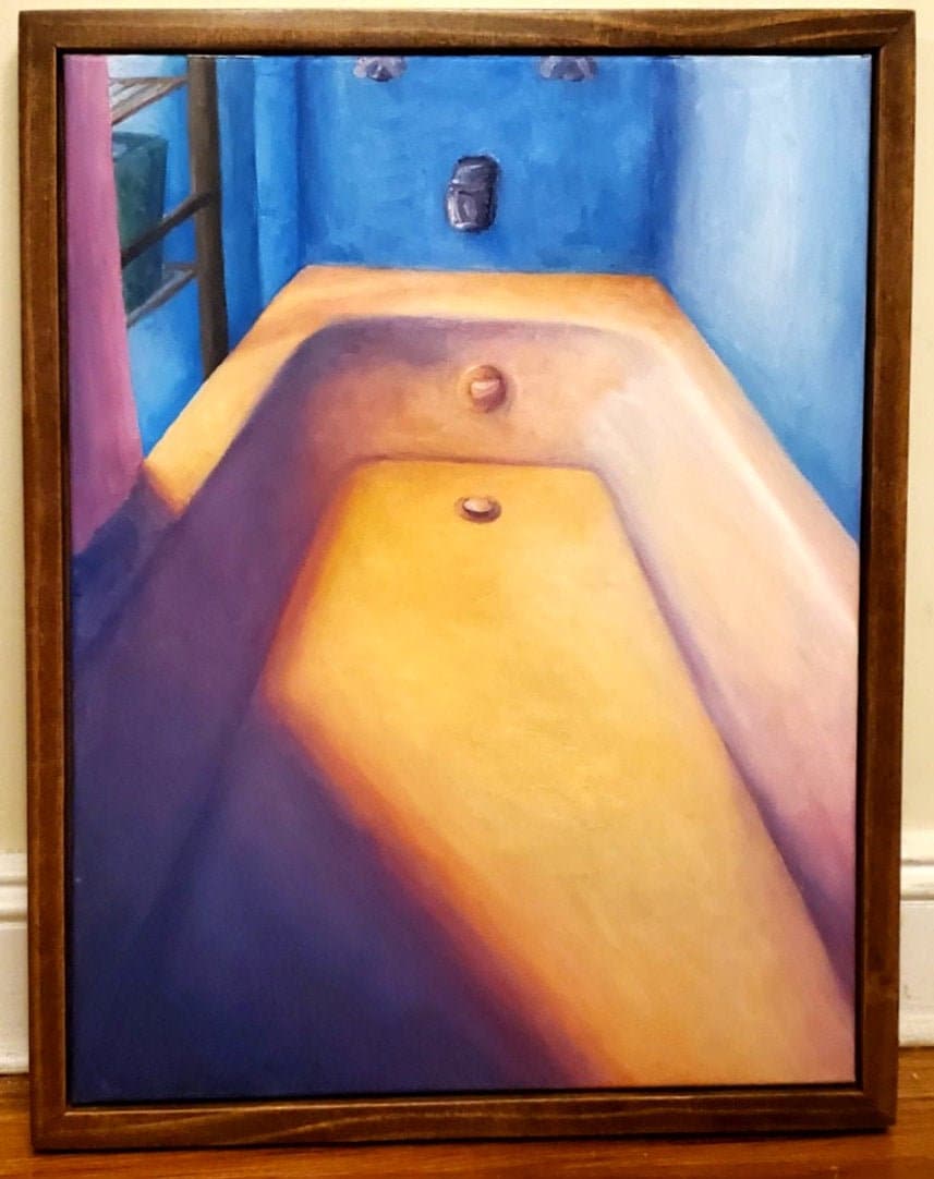 SALE Original Oil Painting the Bathtub Original With Custom Frame Etsy