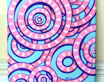 Original Acrylic Painting: Pink Circles Abstract