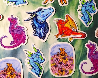 Dragons Vinyl Stickers - Glossy Diecut - Fantasy Illustrations