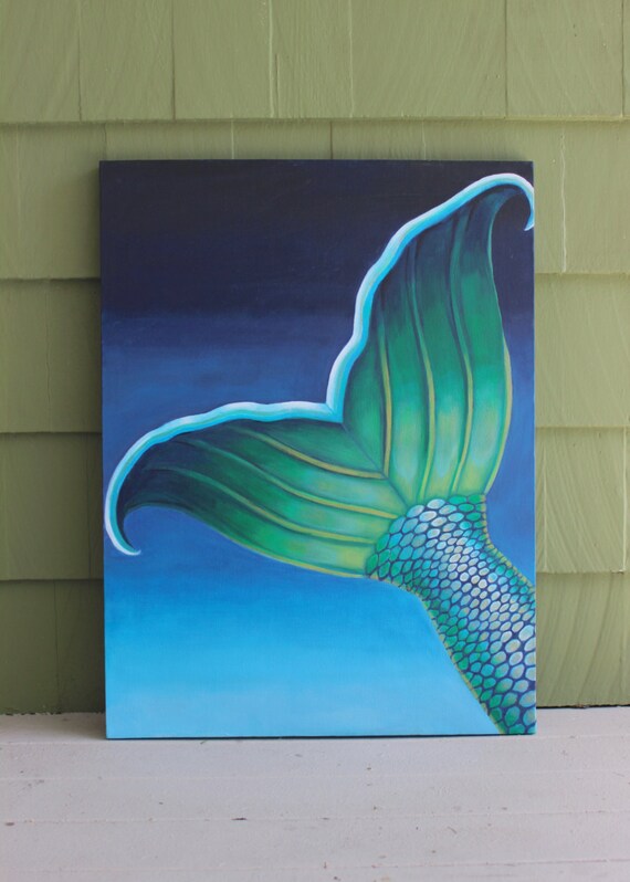 Undersea Mermaid Tail Contemporary Painting Original Canvas Etsy