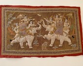 Sequins Embroidered Kalaga Tapestry Beads Elephants Sacred Royal Angels Wall Hanging Thai Burmese 46 quot x28 quot