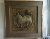 Framed Sequin Antique Embroidered Horse Wall Hanging Thai Burmese ready to hang on Silk Frame 25 quot x25 quot