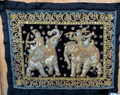 Sequins Embroidered Kalaga Tapestry Beads Elephants Wall Hanging Thai Burmese 23 quot x19 quot
