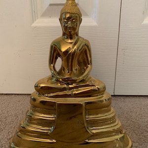 Brass Thai Buddha Sothon Statue Figurine Meditation Golden Buddhist