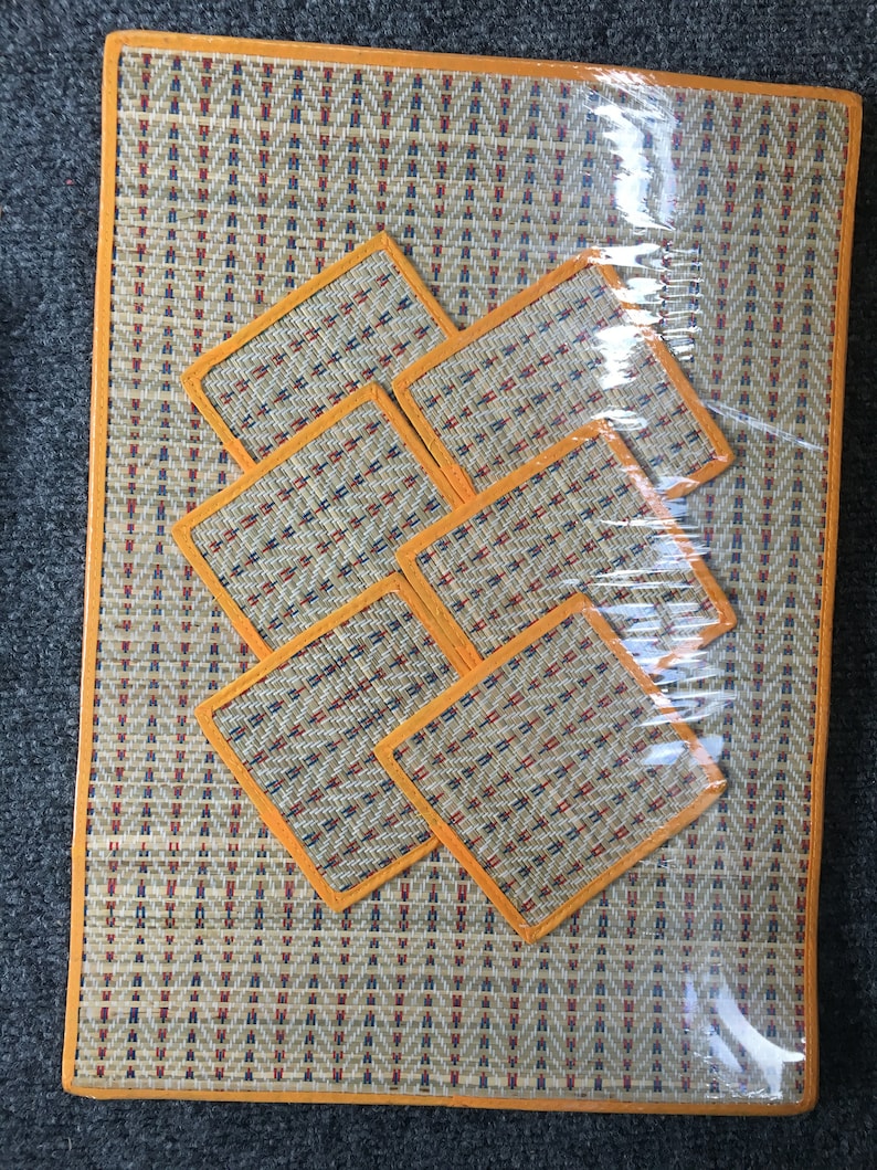 Set Of 6 Orange Square Bamboo Placemats Table Mats Coaster Setting