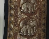 Sequin Embroidered Kalaga Tapestry Beads 5 Vertical Elephants Wall Hanging Facing RIGHT Thai Burmese 18 quot x58 quot