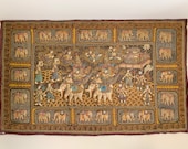 Sequins Embroidered Kalaga Tapestry Beads Elephants Sacred Palace Royal Angels Wall Hanging Thai Burmese VERY LARGE 87.5 quot x54 quot