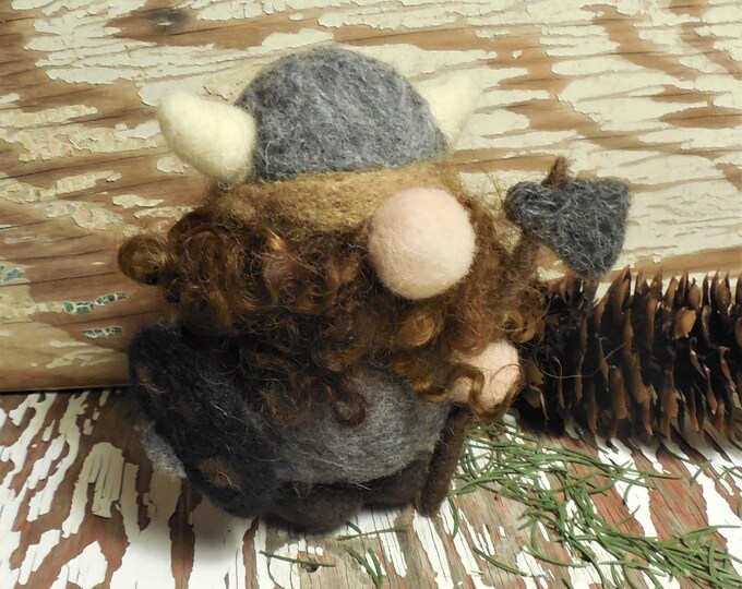 Needle Felted Viking Ornament, Bjarne the Brown, Holiday Ornament