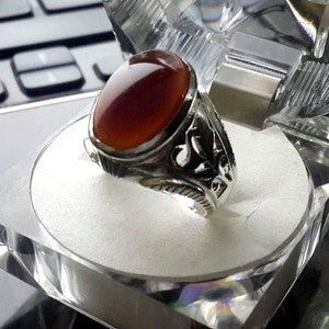 Real Totally Handmade Mens Red Aqeeq / Agate ring Sterling Silver 925 Unheated Untreated Stone akik carnelian