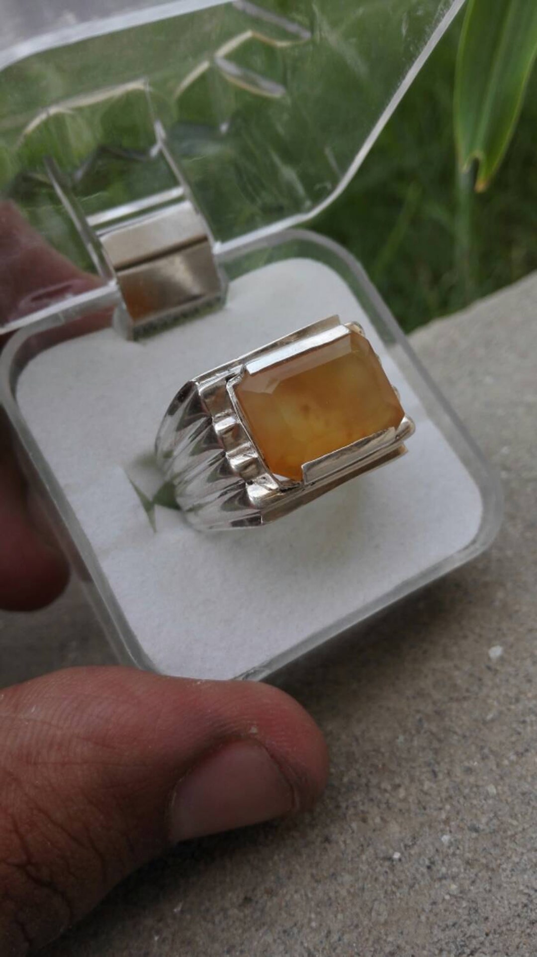 Mens Yellow Real Aqeeq aqeeq E Sulemani Yellow Agate off Centric