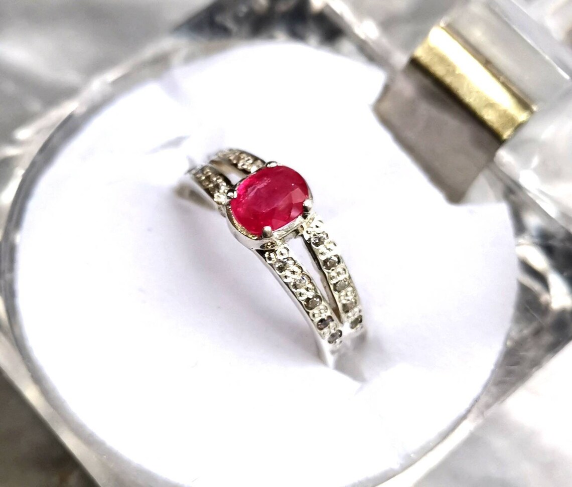 Natural Red Ruby ring for women ladies girls 14k white gold | Etsy