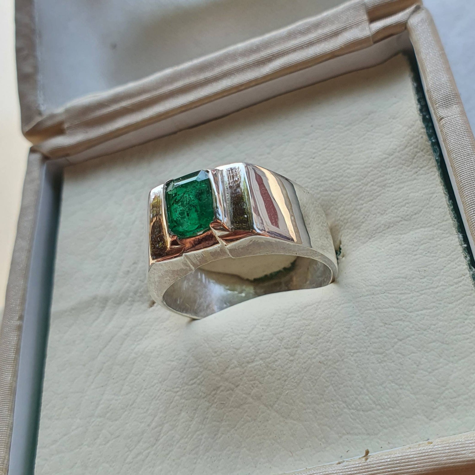 Natural Emerald Mens Ring 1.5 Cts Etsy
