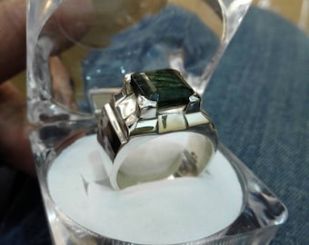 dark green tourmaline ring real silver Sterling 925