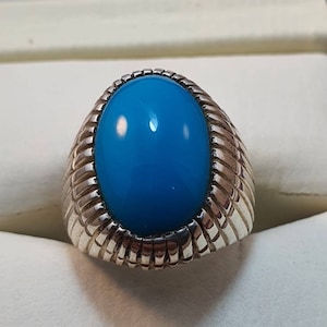 Anillo de turquesa feroza natural Hussaini para hombre