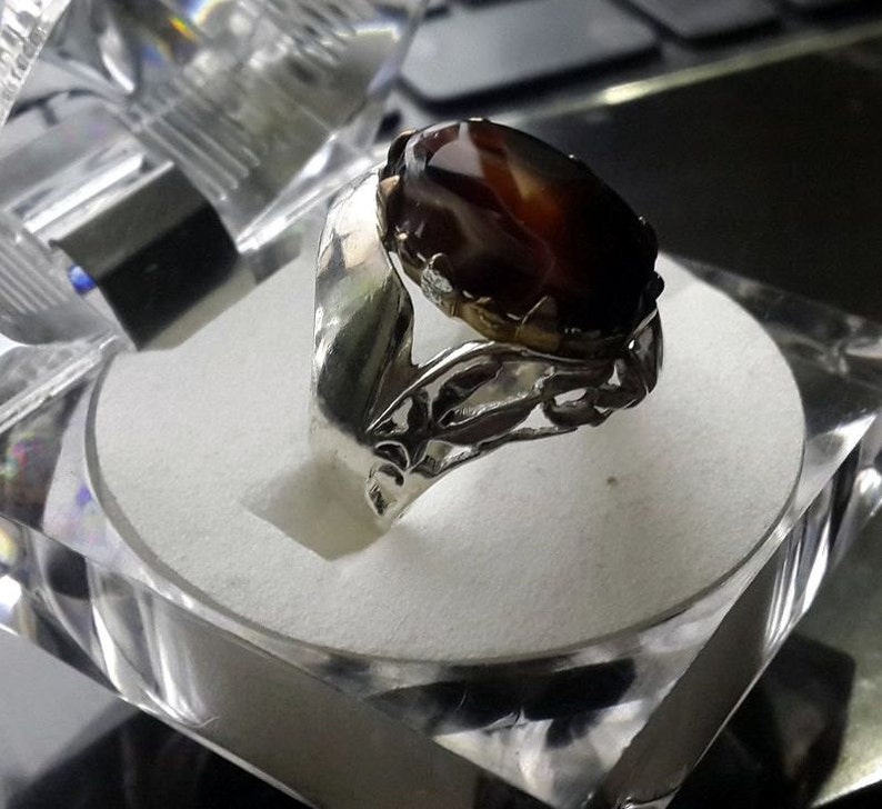 Real Mens Aqeeq / Agate Redish Chocolate Landscape Ring | Etsy