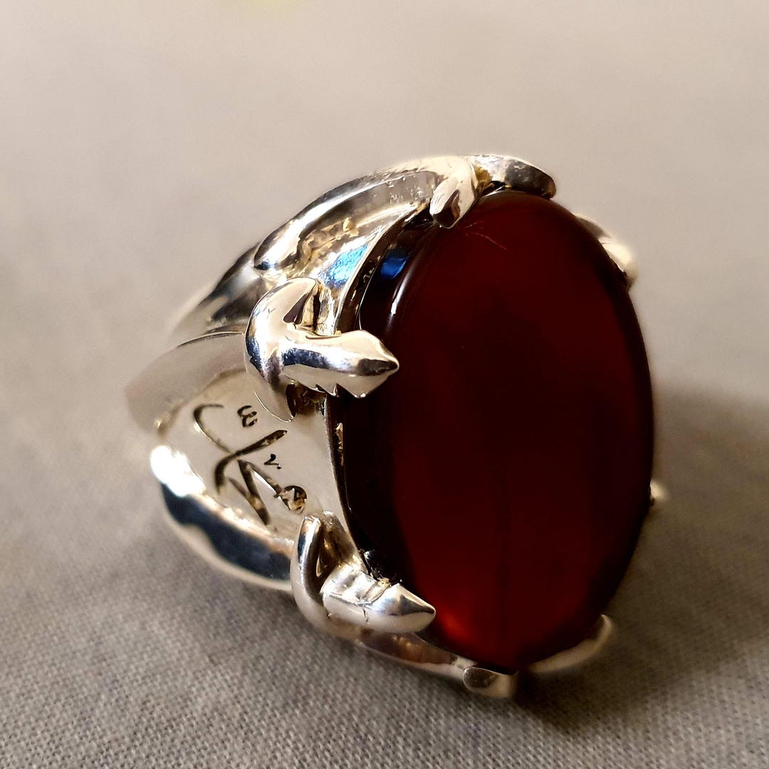 Buy Imam Ali Symbolic Ring With Zulfiqar Aqeeq Stone Sterling Silver  Holy Names on Sides Swords and Daggers Online in India