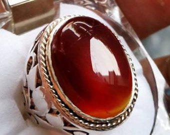 Anello yemenita Aqeeq/agata rosso sangue akik yamni yamani argento sterling inciso